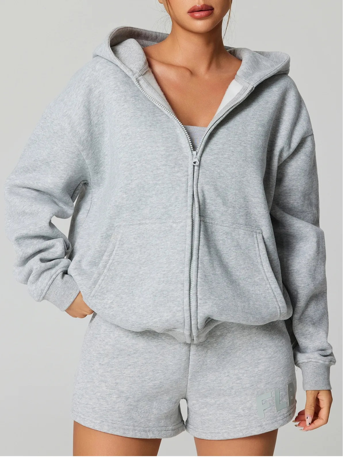Cozy Fleece Oversize Full Zip Hoodie & Short Set