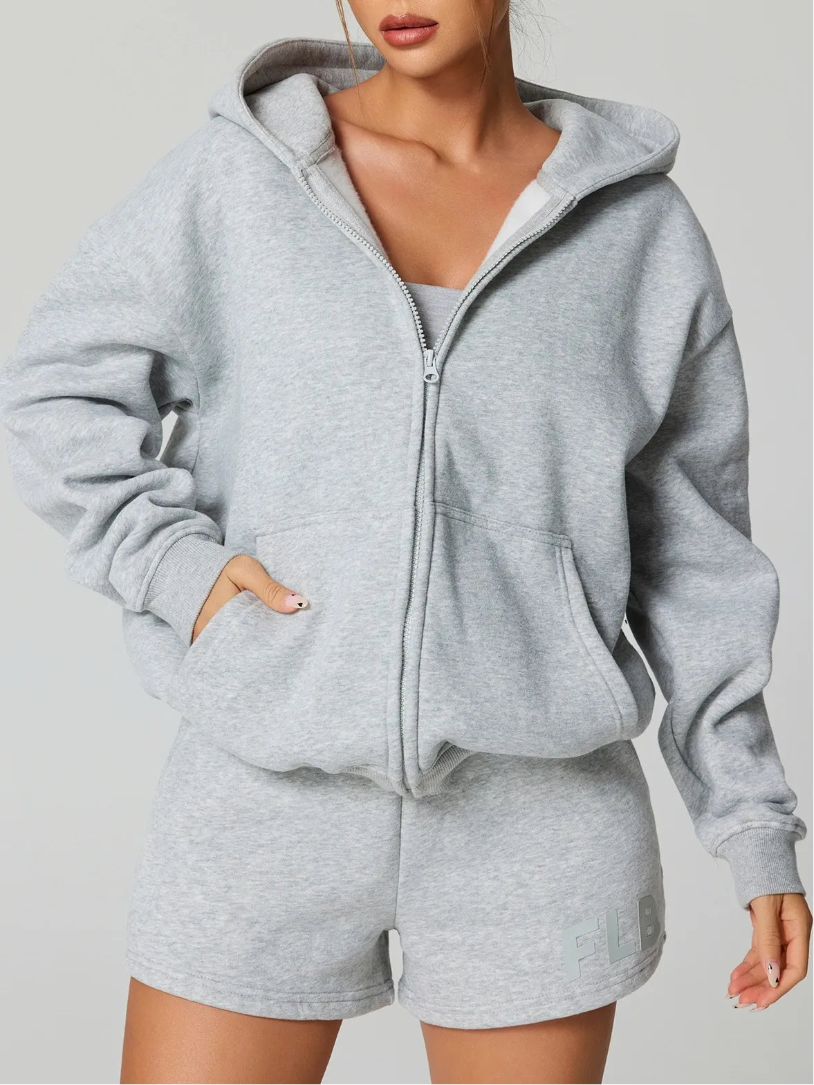 Cozy Fleece Oversize Full Zip Hoodie & Short Set
